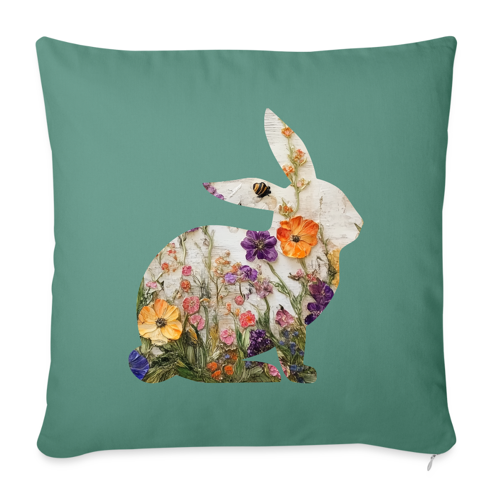 Blumiges Kaninchen Kissen ( inkl. Füllung ) - Tanngrün